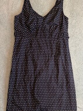 Vintage Faded Glory Navy White Polka Dot Medium Mini Dress Sun Dress Cotton Y2K